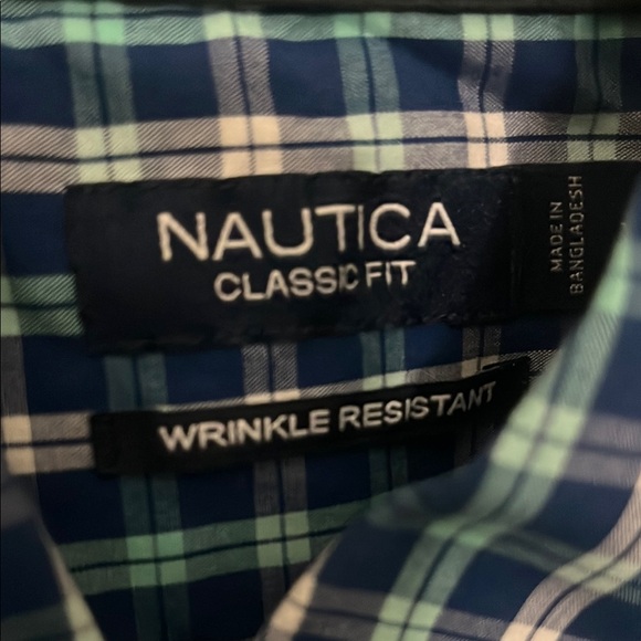 Nautica Men's Teal and Navy Checkered Shirt - Picture 2 of 2